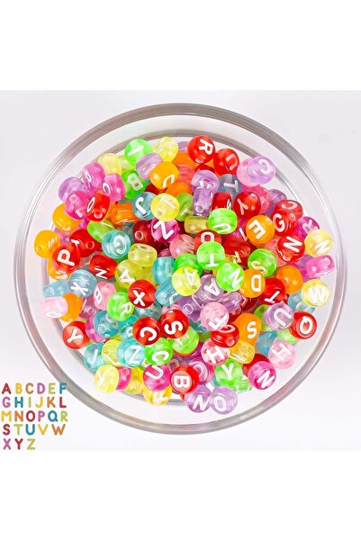 yfhobi 25 Gram - 7 Mm Yassı Harf Boncuk, Karışık Renkli Şeffaf Harf Boncuk 1....
