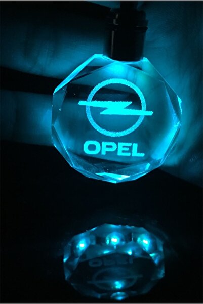 MERTKRİSTAL Opel Logolu 2d Patlatma Kristal Led Işıklı Anahtarlık, Araba Anahtarlığı