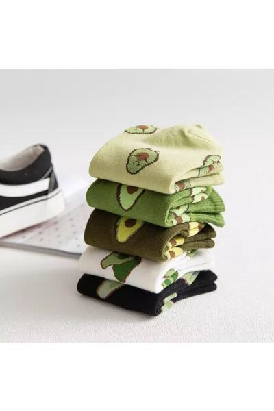 Atacık Çorap 5 чифта дамски цветни изпрани половин колежански тенис чорапи с мотиви от авокадо