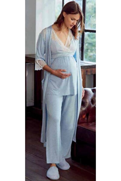 Anıl Lingerie Anil 9603 Σετ Πυτζάμα 3 τεμαχίων εγκυμοσύνης κοντό μανίκι Μπλε ...