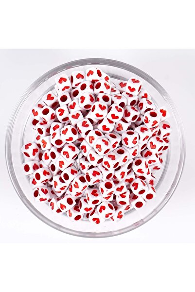 yfhobi 25 Gram- 6 Mm Küp Boncuk, Kırmızı Renkli Kalp Figür Plastik Boncuk 1.k...