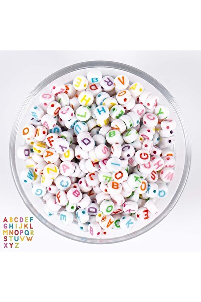 yfhobi 25 Gram - 7 Mm Yassı Harf Boncuk, Beyaz Üzeri Renkli Harf Boncuk 1. Ka...