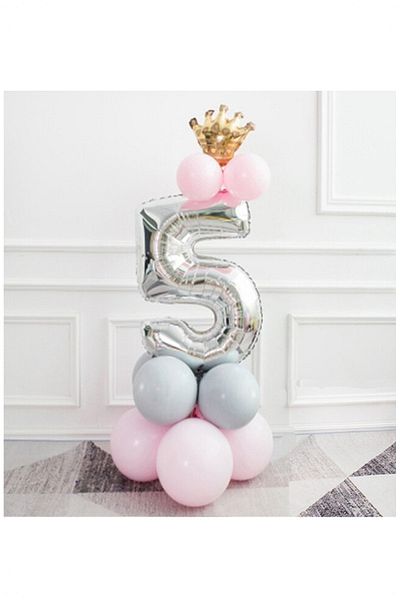 BİDOLUMUTLULUK King Crowned Silver Balloon Set Birthday Party