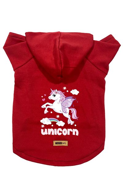 Monopetz Red Unicorn Print Hooded Fleece Sweatshirt - Dog and Cat Outfit