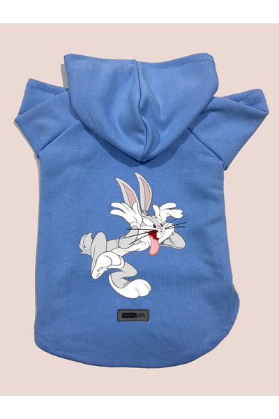 Monopetz Hooded Fleece Sweatshirt Dog And Cat Outfit & Dress - Blue Bugs Bunny - Size Xs