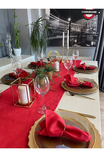 Decamor home Linen Textured Glitter Red Runner Christmas Runner Christmas Tablecloth