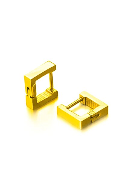 TREND COLLECTİON Unisex Gold Color Stainless Steel Square Earrings