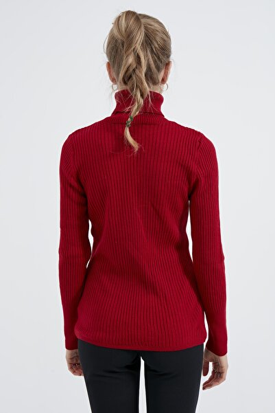 MEECY Women's Red Turtleneck Knitwear Sweater