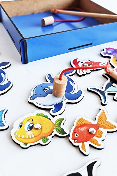metafortoys 39 Parça 2 Oltalı Ahşap Manyetik Balık Tutma & Eşleştirme Oyun Seti