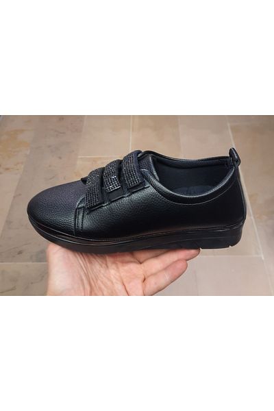 BRGL Pantofi de damă, anti-alunecare, impermeabili, ortopedici, cu piele neagră, cu elastic