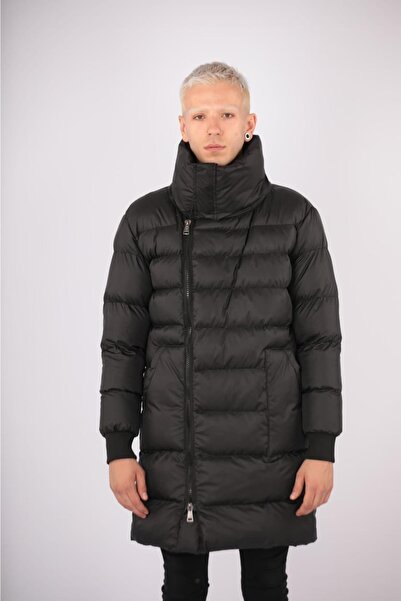 Oliggopol Ανδρικό μαύρο πουπουλένιο παλτό μακρύ μοντέλο αδιάβροχο και αντιανεμικό