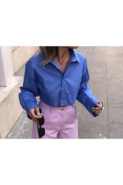 EZNOW Crop Gömlek-mavi