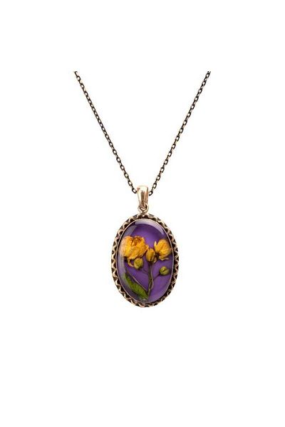 Hayrat Neşriyat Saffron Yellow Flower Patterned Authentic Necklace - Cevşen (1773-1)