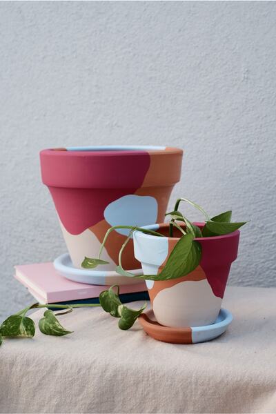 fidayy Terracotta Toprak Saksı Vişne Mavi 2li Set