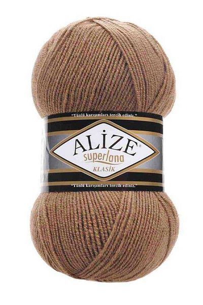 Alize Superlana Classic Hand Knitting - Floss Yarn, Wool Color Code: 466-Dark Beige