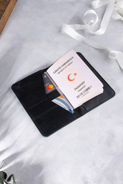 DK LEATHER Genuine Leather Black Passport Cover Travel Wallet - Passport Protector - Notepad Case