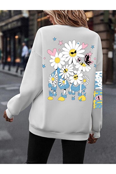 Deocept Λευκό φούτερ με στάμπα Happy Hour