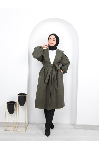 By Hacer Ayaydın Fashion Γυναικείο παλτό Hijab με μανίκια και ζώνη με κορδόνι\παλτό με βερνίκι