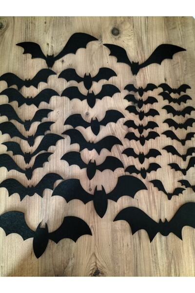 LEYLASER Cadılar Bayramı Halloween 3 Mm Kalın Siyah Keçe Yarasa 36 Adet