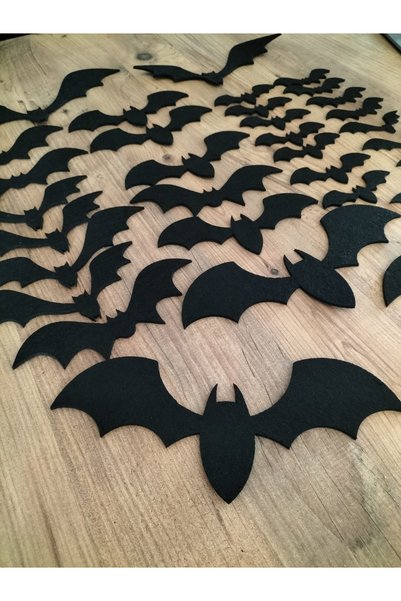 LEYLASER Cadılar Bayramı Halloween 36 adet Büyük Boy Dekor Amaçlı Yarasa Kalın Siyah Keçe 3 milimetre