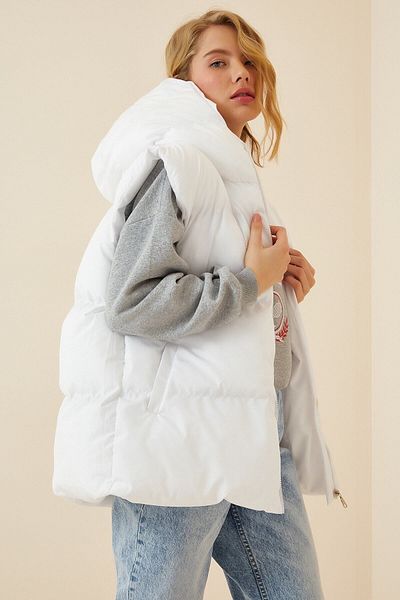 GALAVİP Women's White Hooded Oversize Puffer Vest