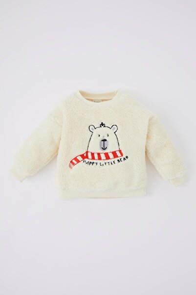 DeFacto Erkek Bebek Desenli Bisiklet Yaka Pelüş Sweatshirt