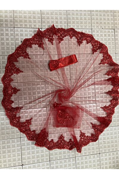 GT Kırmızı Pullu Parlak Güpürlü Kına Örtüsü Duvak – Magnet, Hediyelik, Süs Ak...