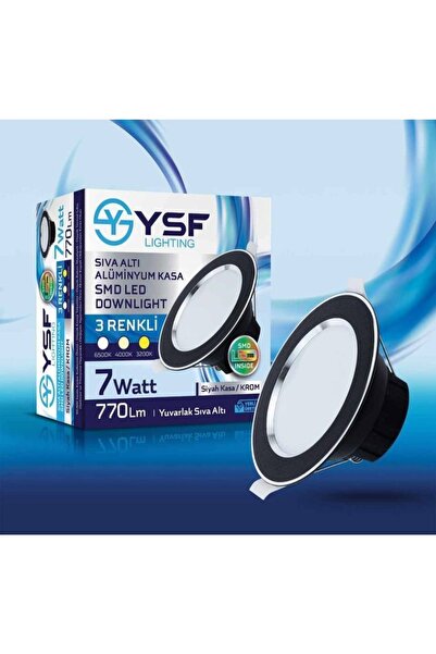 YSF LİGHTİNG 10 Adet 7 Watt / 7w Led Spot Lamba 3 Renk Siyah Kasa + Krom Çizg...