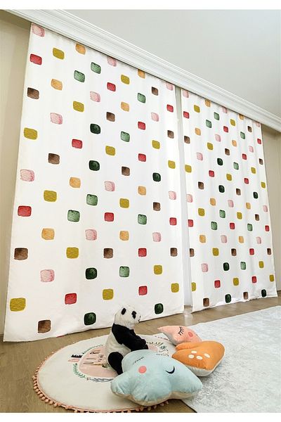 EVPANYA Polka Dot Patterned Tile Children's and Baby's Room - Single Wing Background Curtain