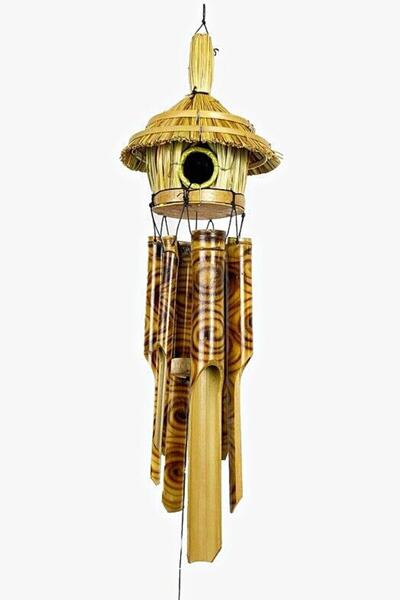 Dünyadan Hediyeler Hasır Kuş Yuvalı Bambu Rüzgar Çanı 45 Cm