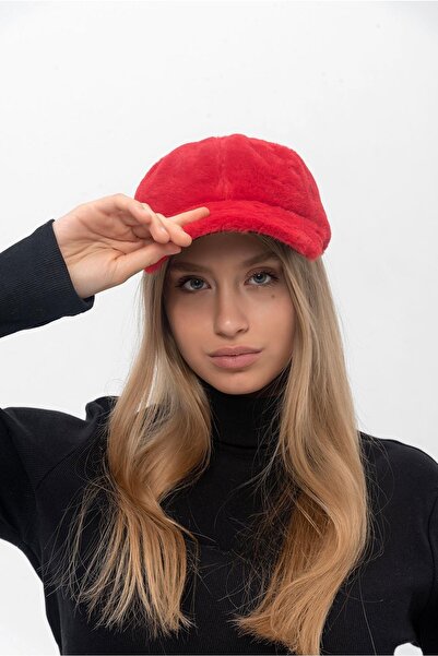 Saria Moda Șapcă roșie de pluș pentru femei