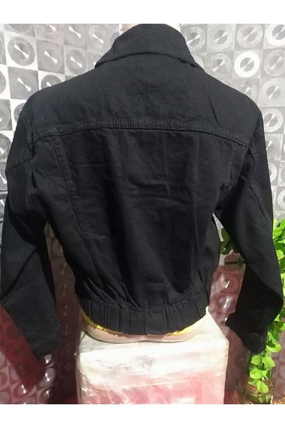 Butik Karaca Femei Fată Negru Crop Denim Elephant Regular Button Oversize Jeans Palton