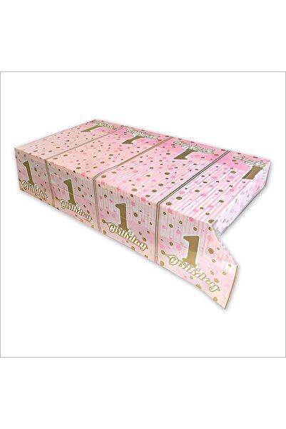 Süsle Baby Party 1 Yaş Pırıltı Doğum Günü Masa Örtüsü, 120cm X 180cm - Pembe