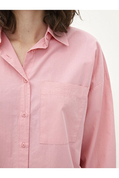 LC Waikiki Önden Düğme Kapamalı Düz Uzun Kollu Oversize Poplin Kadın Gömlek