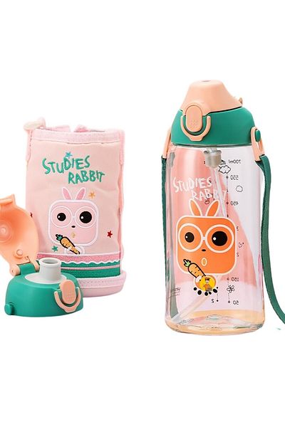 Uzspace Large Size 700ml Tritan Children's Water Bottle with Case, Hanger, With/Without Straw, Two Separate Lids