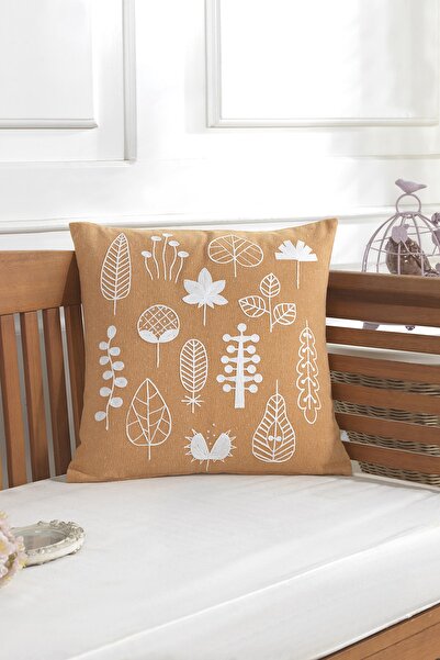 ÖDEL HOME وسادة رمي مزخرفة من قماش بولدان مطرزة بأوراق مقاس 40x40 سم