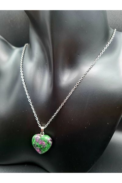 GÜMÜŞTEL EL SANATLARI Certified Heart Model Anyolite Natural Stone Necklace