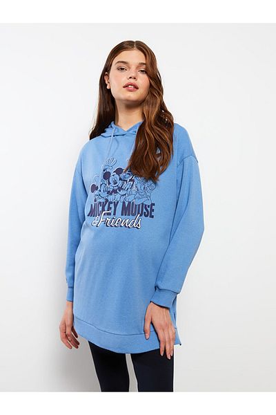 LC Waikiki Langärmlige Umstandstunika mit Kapuze und Mickey-Mouse-Print