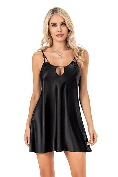Siyah İnci Satin Black Nightgown