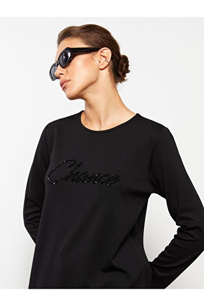 LC Waikiki Γυναικείο τουνίκ με μακρυμάνικη στάμπα με παγιέτα με λαιμόκοψη