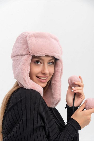 Saria Moda Pompom Detail Fur Snow Beret/hat with Headphones