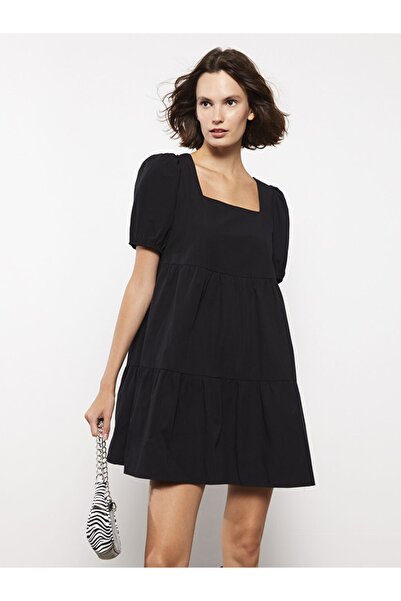 LC Waikiki Γυναικείο Φόρεμα - Τετράγωνος Γιακάς, Μασίφ, Κοντό μανίκι