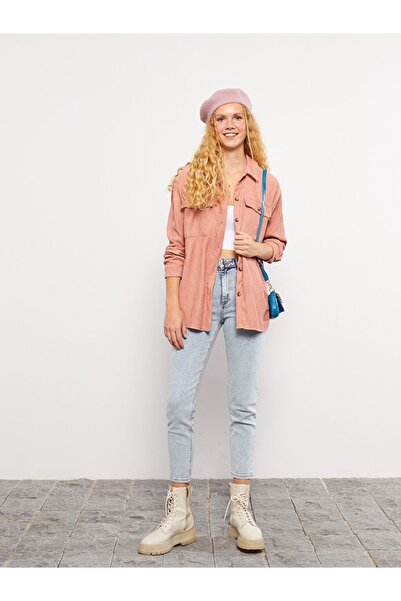 LC Waikiki Önden Düğme Kapamalı Düz Uzun Kollu Kadife Kadın Gömlek Ceket