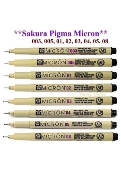 Sakura Pigma Micron Teknik Çizim Kalem Seti 8'li (0.03 - 0.05 - 0.1 - 0.2 - 0.3 - 04 - 0.5 - 0.8)