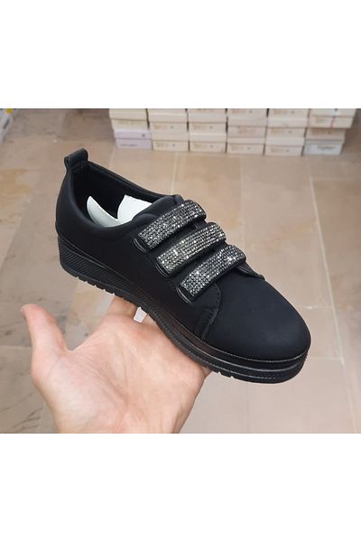 BRGL Pantofi de damă, anti-alunecare, impermeabili, ortopedici, cu elastic, negru, mat