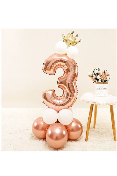 BİDOLUMUTLULUK King Crowned Rosegold Balloon Set Birthday Party