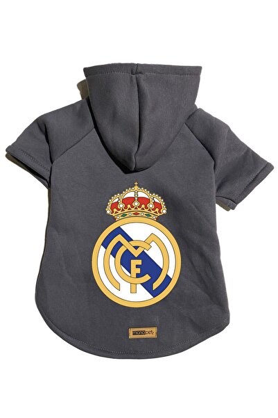 Monopetz Kapişonlu Polar Sweatshirt Köpek Ve Kedi Kıyafeti & Elbisesi - Antrasit Real Madrid - S Beden