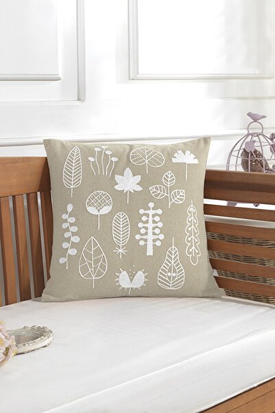 ÖDEL HOME وسادة رمي مزخرفة من قماش بولدان مطرزة بأوراق مقاس 40x40 سم