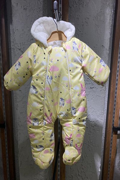 PODİUM GİYİM Cute Owl Rabbit Printed Cotton Footed Cosmonaut Jumpsuit (yellow)