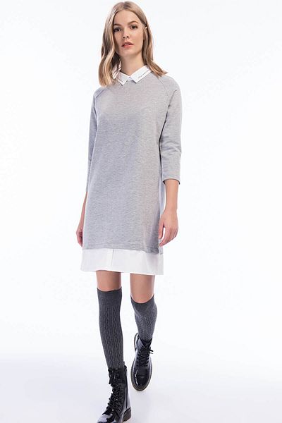 BEBE PLUS Baby Women's Knitted Dress with Poplin Detail on Collar and Hem